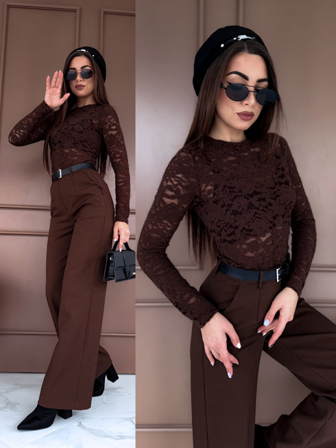 "SERENITY" mežģīņu tops HS10035 - CHOCO